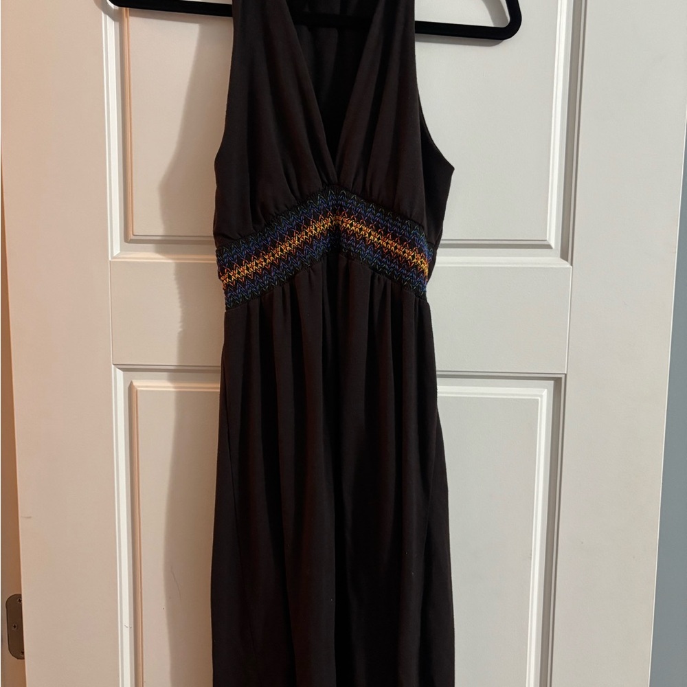 Elegant Brown Dress with Multicolor Accents